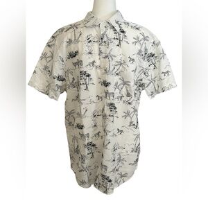 Banana Republic Men’s White Black Safari Slim Fit Linen Button Up Shirt - L